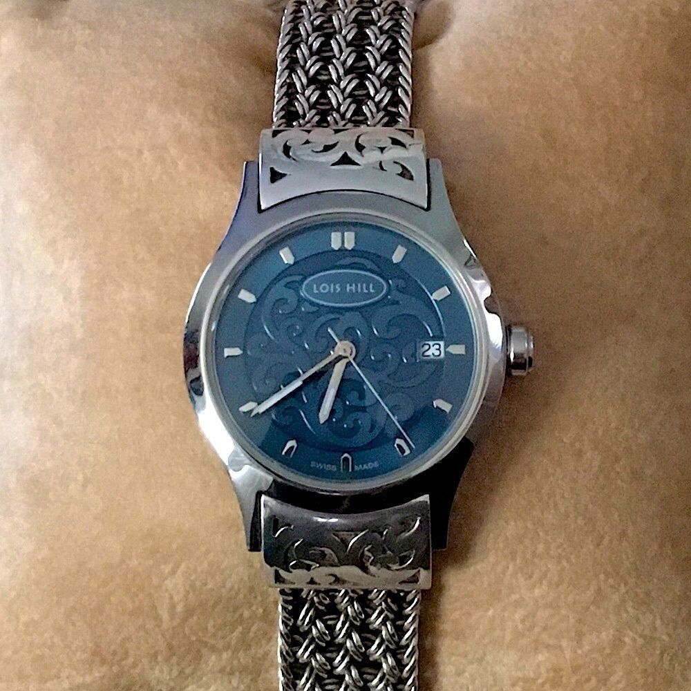 LOIS HILL Watch Blue Face Sterling Silver Band HTF - Picture 2 of 11